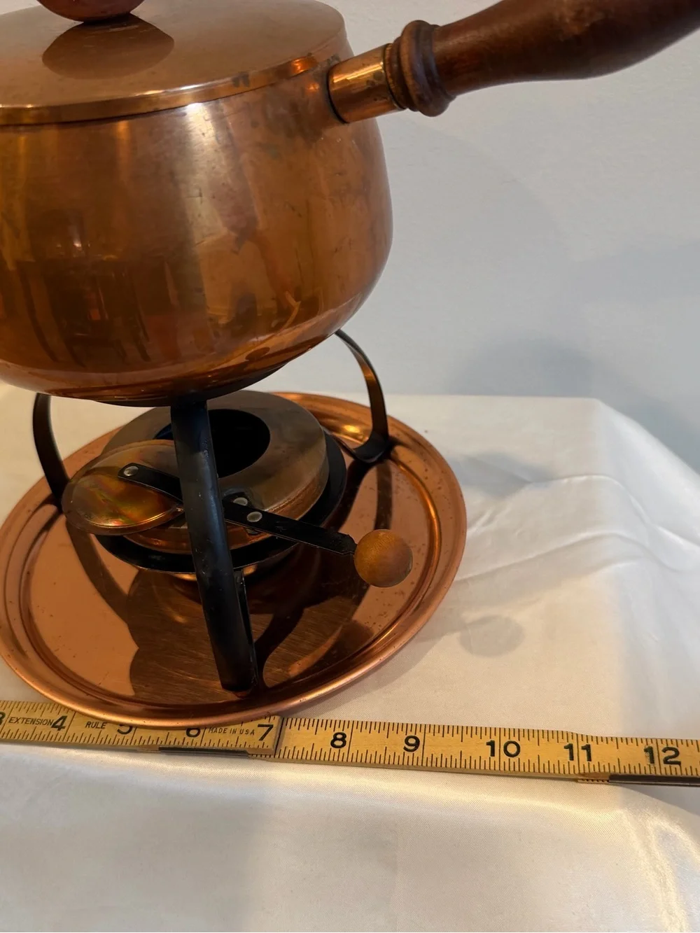 Copper Fondue Pot with Wood Handle - Copper Finish- Vintage